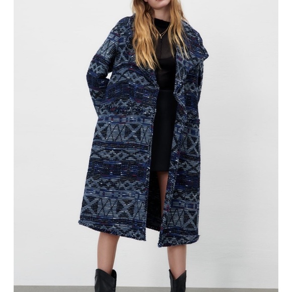 Zara Jackets & Blazers - 𝅺ZARA FLUID JACQUARD COAT LIMITED EDI..
NAVY BLUE